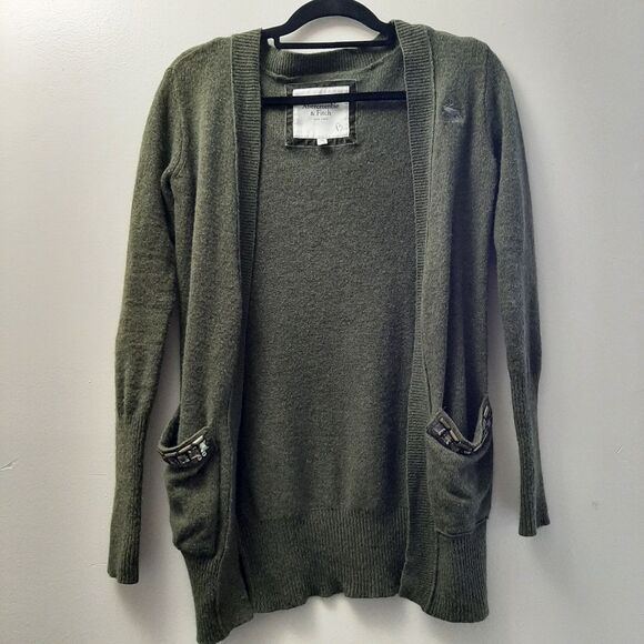 Abercrombie & Fitch  Moss Green size XS wool blend Open Front Long Cardigan - Picture 1 of 10